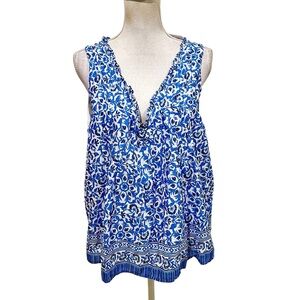 NWT Vineyard Vines Blue & White Floral sleeveless lined blouse size large